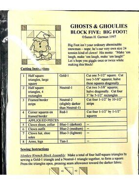 Halloween Ghosts & Ghoulies block 5 Big Foot 12 - 1/2 in Square